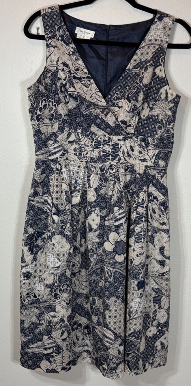 Cottagecore Dress Size 6 Blue Faux Wrap Floral Retro Cotton Boho Van Heusen